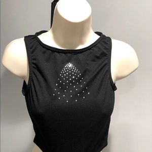 Black crop top with rhinestone design